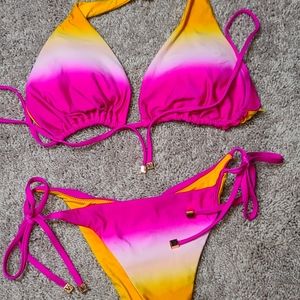 Womens Victoria Secret French Cut Bikini Tie Dye Pink Yellow Medium 💛